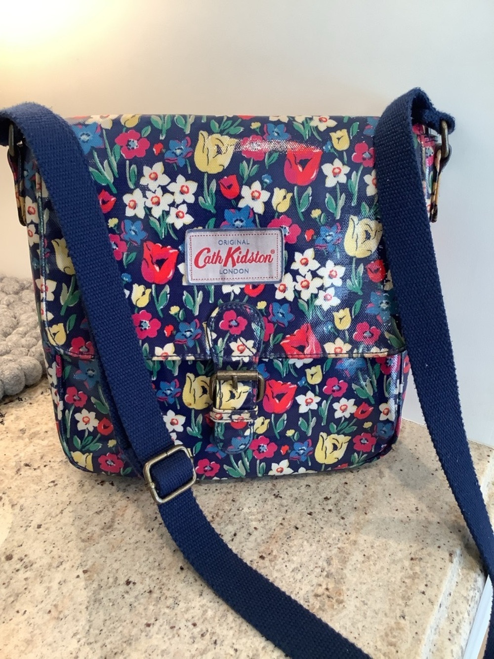 Cath Kidston Navy Tulips Crossbody Bag Coated Cotton